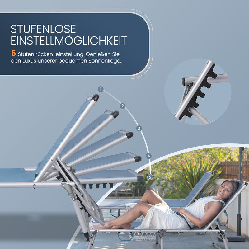 HOMECALL Sonnenliege klappbar – leichte Aluminium Gartenliege mit 5-fach verstellbarer Rückenlehne blau | B-Ware Sonderposten