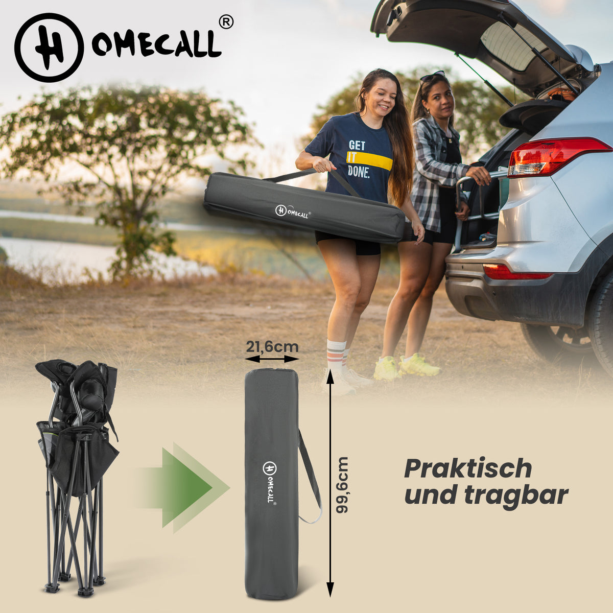 HOMECALL XXL Campingstuhl klappbar bis 360 kg belastbar – gepolsterter Hochlehner mit Getränkehalter | B-Ware Sonderposten