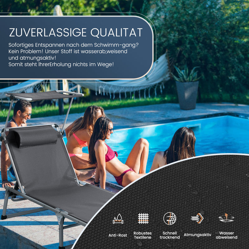 HOMECALL Sonnenliege klappbar – Aluminium Gartenliege mit Textilene & Sonnenschutz, 5-fach verstellbar | B-Ware Sonderposten