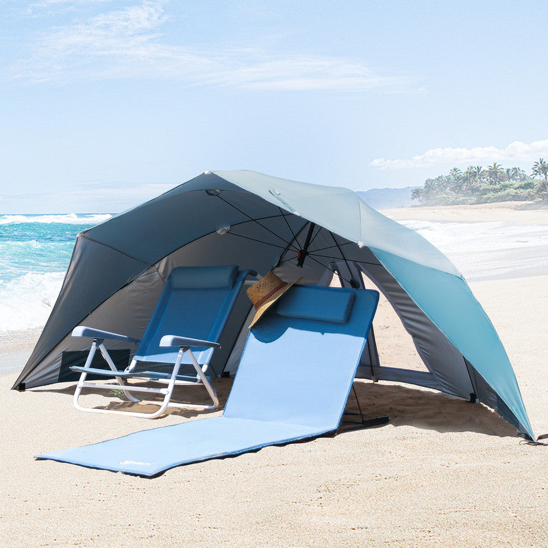 HOMECALL Strandmuschel mit Schirmsystem Blau – 3in1 Sonnenschirm & Windschutz klappbar | B-Ware Sonderposten