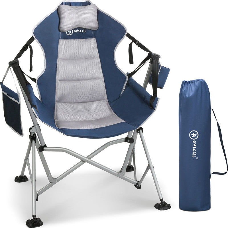 Camping Schaukelstuhl faltbar – Komfortabler Outdoor Hängesessel mit verstellbarer Rückenlehne für Garten & Camping blau-grau