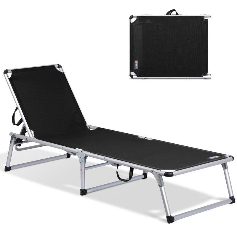 HOMECALL Sonnenliege klappbar Schwarz – leichte Aluminium Gartenliege mit 5-fach verstellbarer Rückenlehne schwarz | B-Ware Sonderposten