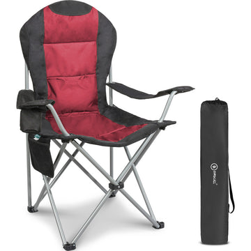 Campingstuhl klappbar Hochlehner – Stabiler Outdoor Klappstuhl für Camping, Garten und Balkon rot/schwarz