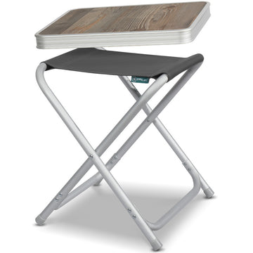 Campinghocker klappbar mit Tisch – Leichter Aluminium Klapphocker mit MDF-Tischplatte, Outdoor Angelhocker bis 100 kg belastbar