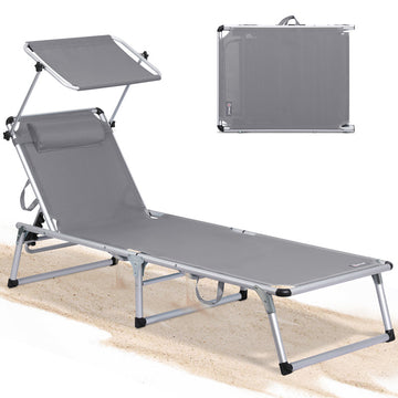 HOMECALL Sonnenliege klappbar Grau – leichte Aluminium Gartenliege mit Sonnenschutz & 5-fach verstellbar grau | B-Ware Sonderposten