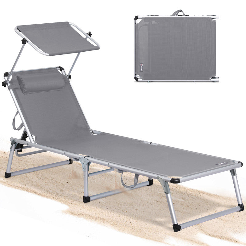 HOMECALL Sonnenliege klappbar Grau – leichte Aluminium Gartenliege mit Sonnenschutz & 5-fach verstellbar grau | B-Ware Sonderposten