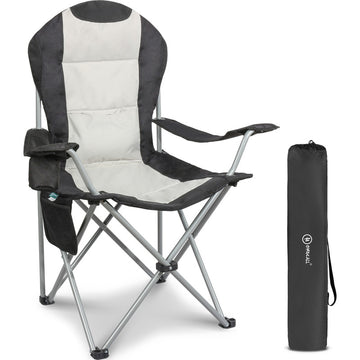 HOMECALL Campingstuhl Hochlehner klappbar – gepolsterter Outdoorstuhl bis 150 kg belastbar Weiß/Schwarz | B-Ware Sonderposten