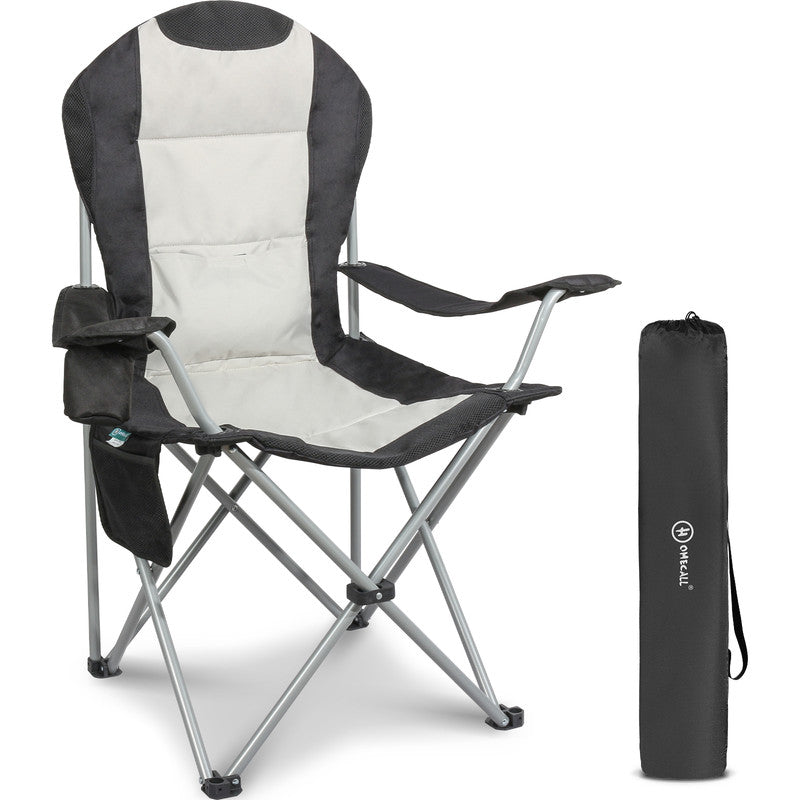 HOMECALL Campingstuhl Hochlehner klappbar – gepolsterter Outdoorstuhl bis 150 kg belastbar Weiß/Schwarz | B-Ware Sonderposten