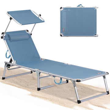 HOMECALL Sonnenliege klappbar Blau – leichte Aluminium Gartenliege mit Sonnenschutz & 5-fach verstellbar - blau | B-Ware Sonderposten