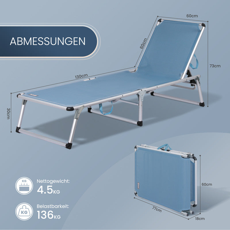 Sonnenliege klappbar – Leichte Gartenliege aus Aluminium mit 5-fach verstellbarer Rückenlehne - blau