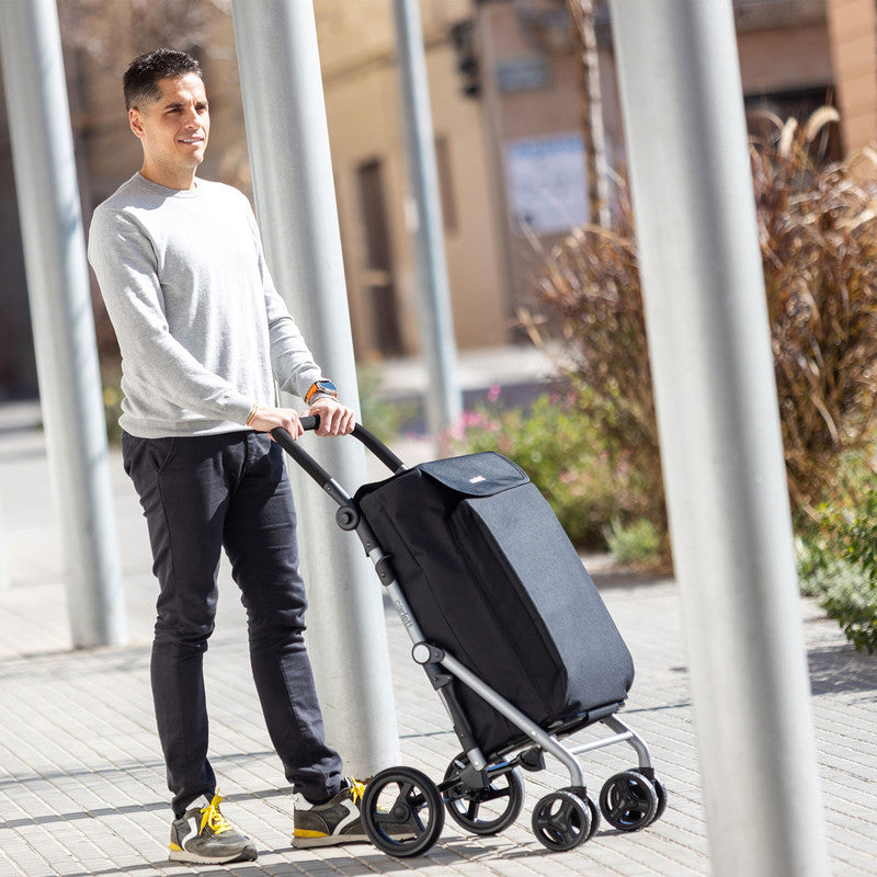 Einkaufstrolley klappbar mit Kühltasche 48 L – Einkaufswagen bis 25 kg belastbar | Faltbarer Shopping Trolley schwarz