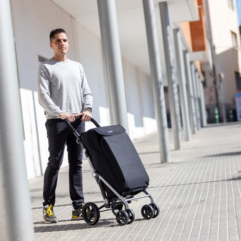 Einkaufstrolley klappbar mit Kühltasche 48 L – Einkaufswagen bis 25 kg belastbar | Faltbarer Shopping Trolley schwarz