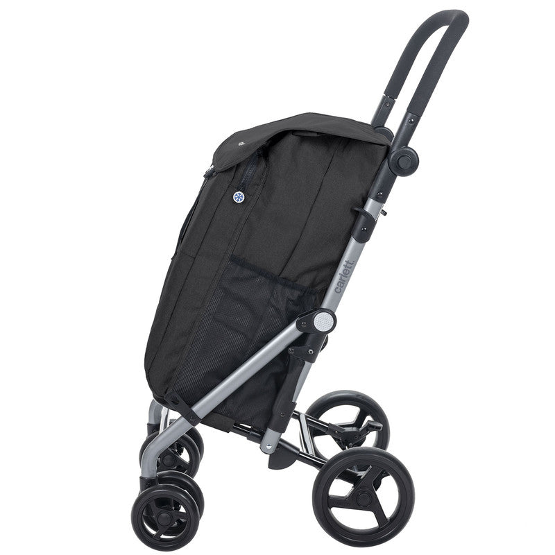 Carlett Einkaufstrolley klappbar 53 L + 10 L Kühltasche – 4-Rad Einkaufswagen bis 25 kg belastbar schwarz | B-Ware Sonderposten