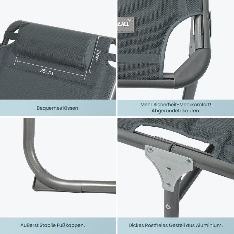 HOMECALL Sonnenliege XXL klappbar – 5-fach verstellbar mit Sonnenschutz anthrazit, gepolstert bis 180 kg | B-Ware Sonderposten