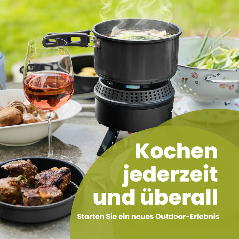 ENFRIFAM 2-in-1 Campingkocher Gas & Elektro – Outdoor Kocher mit 1,8 L Topf & Pfannen, bis 2200 W, Camping Herd | B-Ware Sonderposten
